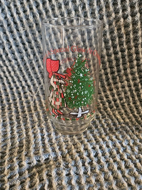 Clear Holiday Glass Tumbler with Green Christmas Tree and Red Accents