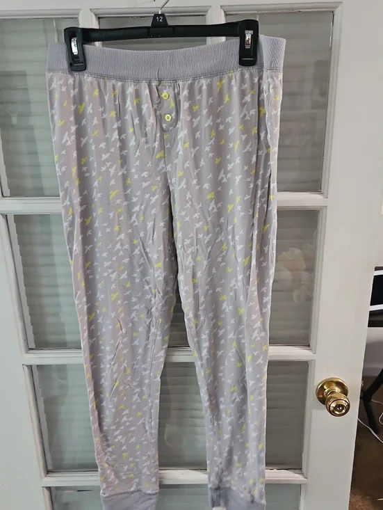 ❤️ Light Gray Bird-Print Lounge Pants with Yellow Accents. Sz Large