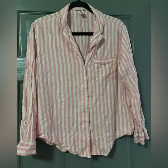 Victoria's Secret Pajama Set cotton blend pink white stripe size small