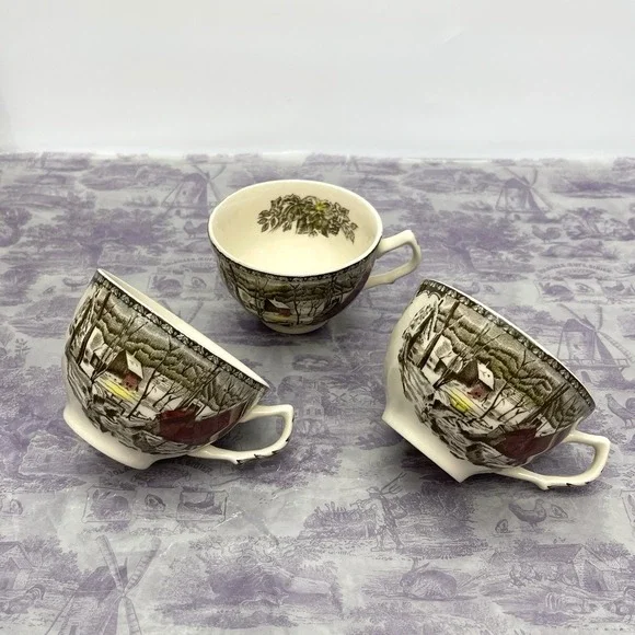 Johnson Brothers Friendly Village The Ice House Tea Cups Set Of 3 England Vtg