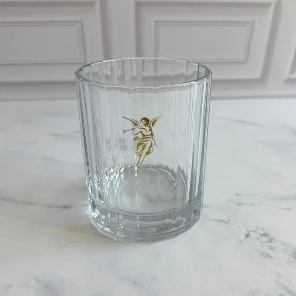VTG Bormioli Crystal Whiskey Rocks Glass Gold Trumpeting Angel Made in Italy