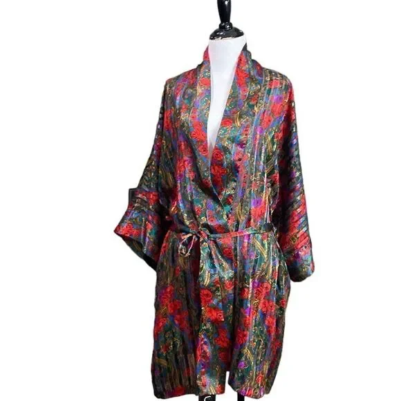Victorias Secret Vintage Gold Label Satin Semi Sheer Robe Floral