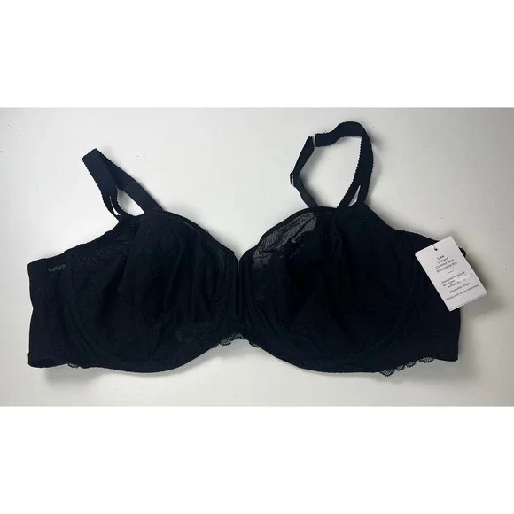 Target Lace Comfort Wire Balconette‎ Bra Black 44D Unlined Full Coverage NWT