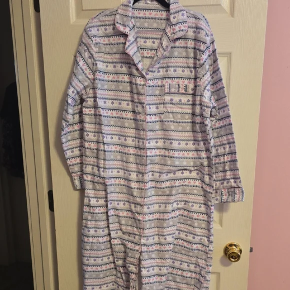 Women's‎ Striped Flannel Nightgown in Pink and Blue