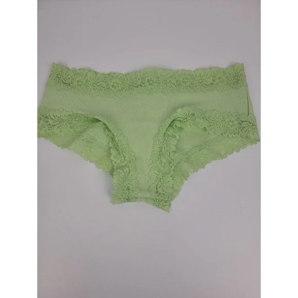 PINK Victoria's Secret Ribbed Lace Trim Cheeky Panty Mint Green XS NEW
