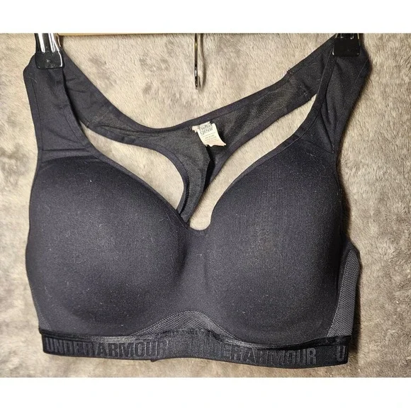 Under Armour Sports Bra 34C Black HeatGear Compression Racerback Wireless NT38