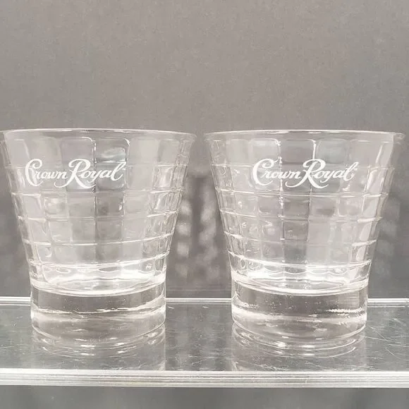 Crown Royal Optic Block Retro‎ Whiskey Low Ball Glass Tumbler Set of 2