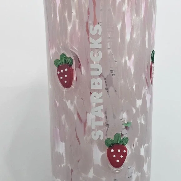 Starbucks Pink Drink 16oz Glass Cold Cup Strawberry 3D Tumbler 11187241 NEW