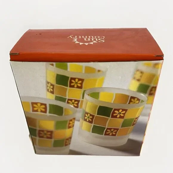Vintage Sun Country Petal Power Set of 4 Double Old Fashioned Glasses 14 oz NIB