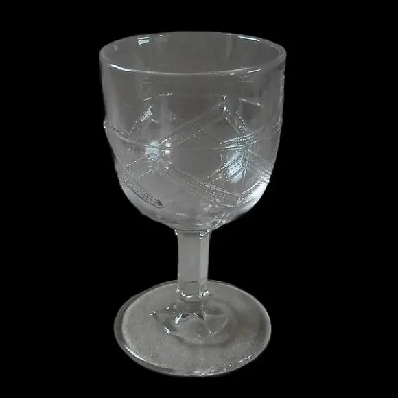 EAPG Gillinder & Sons No 46 Rail Fence Band Water Goblet Clear Antique Glass