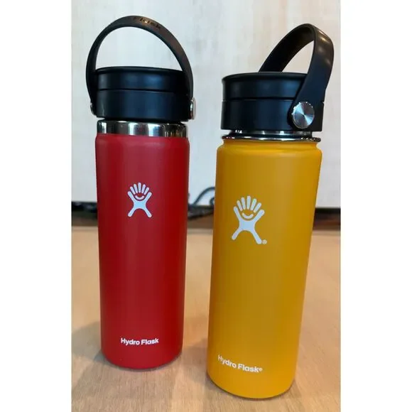 Hydro Flask 20 oz Wide Mouth Coffee Flex Sip Lid Lot of 2 Goji Red & Yellow