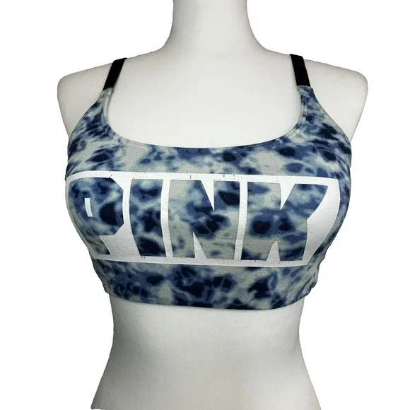 VICTORIA'S SECRET PINK | Small Blue Tie Dye Sports Bra Athletic Top Strappy Back