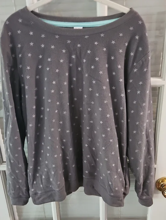 ❤️ Gray Fleece Pullover PJ Top with Mint Trim. Sz Large
