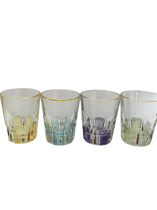 Colored Glass Shot Glasses with Gold Rim Set of 4