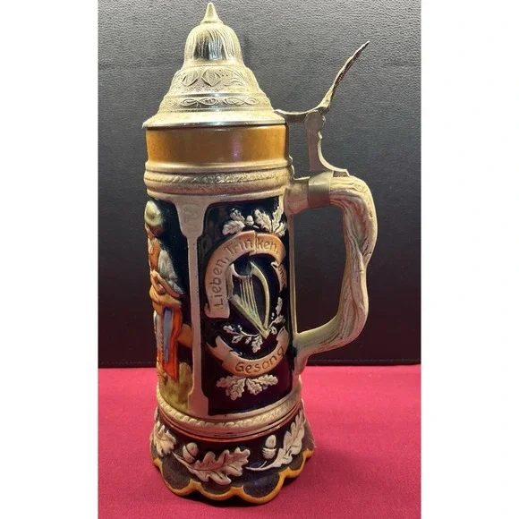 VINTAGE German Beer Stein Music Box with Pewter‎ Lid RARE - GERMANY