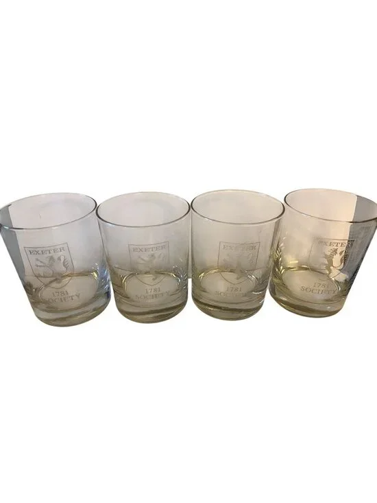 Set of 4 Phillips Exeter Academy 1781 Society Etched Rocks Glasses Low Ball Bar