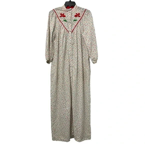 Vintage Models Coat Snap Button Floral Housecoat Size 12