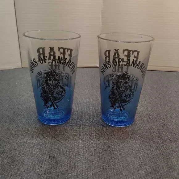 Sons of Anarchy Fear The Reaper Pint Glasses 2 Pack Just Funky Blue