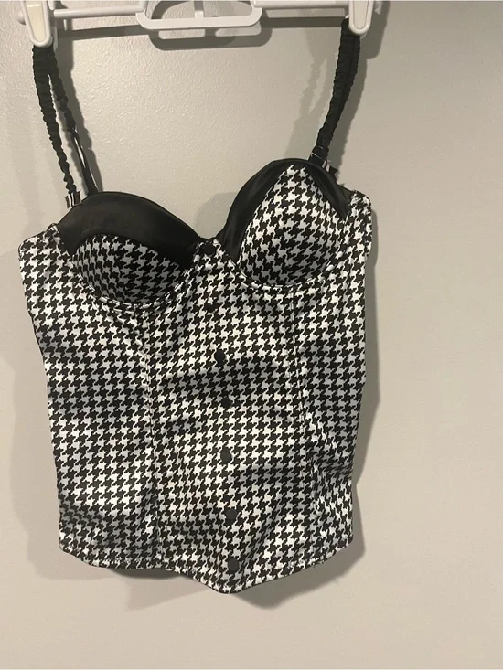 Jessica Simpson Black & White Houndstooth Bustier