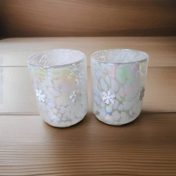 Anthropologie Festive Icon Juice Glass Luster Snowflake 17 Oz New