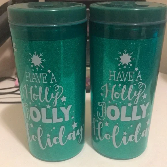 Have A Holly Jolly Holiday Glitter Travel Mug - Set of 2 No Straws