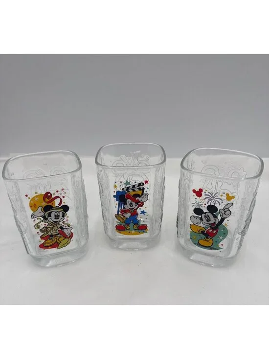 VTG McDonalds Disney World 2000 Celebration Glass Set Of 3 Mickey Mouse Design