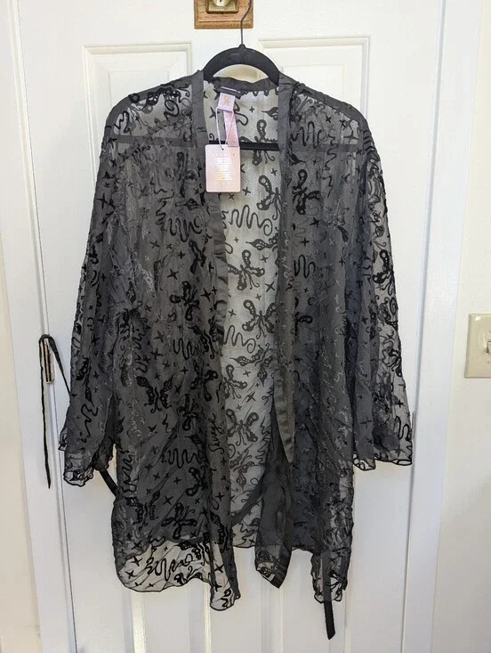 Savage X Fenty Sheer Black Velvet Embellishments Robe- Size 2x/3x - See Desc