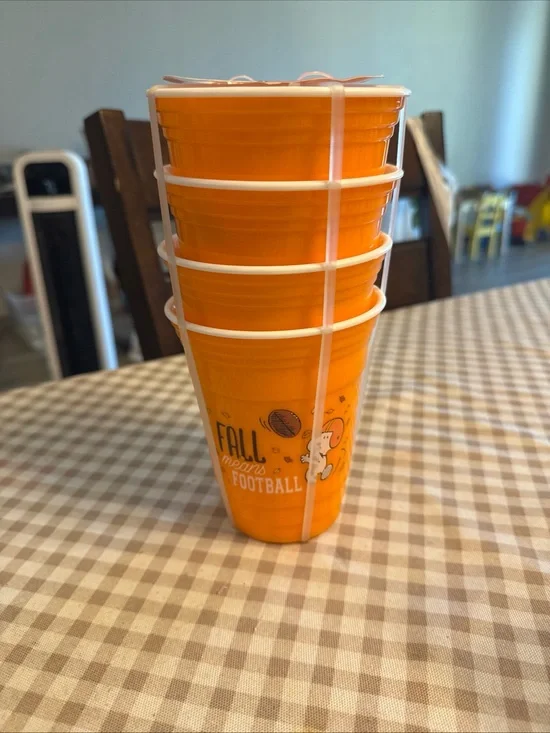 Orange Seasonal Plastic Cups - Fall Football Design (Set)