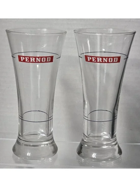 Vintage Pernod Pastis Glasses Set of 2 Barware France Pour Lines 5.9