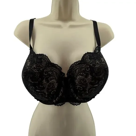 ThirdLove 24/7 Lace Balconette Bra Black Tan Womens 40D