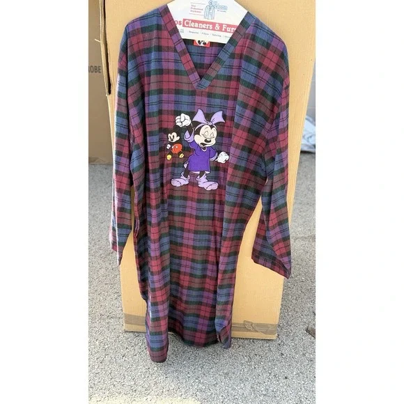 Vintage Disney Minnie Mickey Plaid Nightshirt‎ One Size Cotton 90s