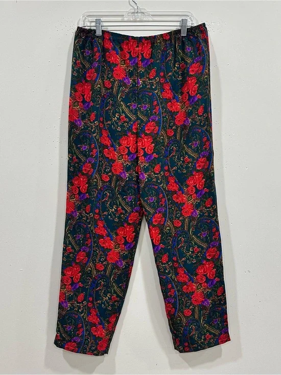 VTG 90s Victorias Secret Gold Label‎ Floral Silky Poly Lounge PJ Pants S/M