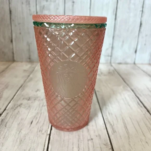 Starbucks Pink and Green Summer Jeweled 16oz Double Wall BPA Free Tumbler