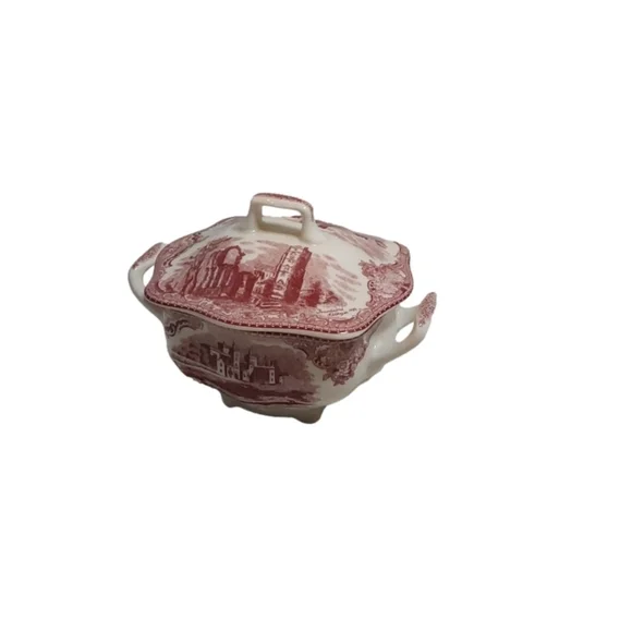 JOHNSON BROTHERS‎ OLD BRITAIN PINK CASTLE ON THE LAKE COVERED SUGAR BOWL