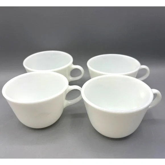 Vtg Pyrex‎ Solid White Milk Glass Cups Mug Bowl Set of 4 Microwave Safe