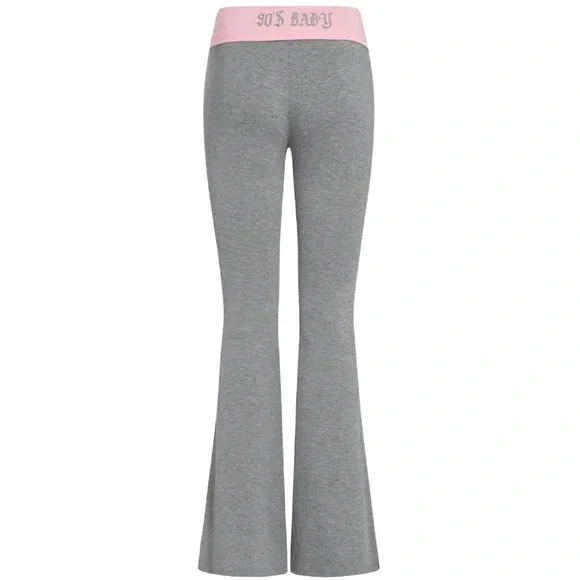Women's Gray Flared Lounge Pants with 90s Baby Pink Waistband Size XS