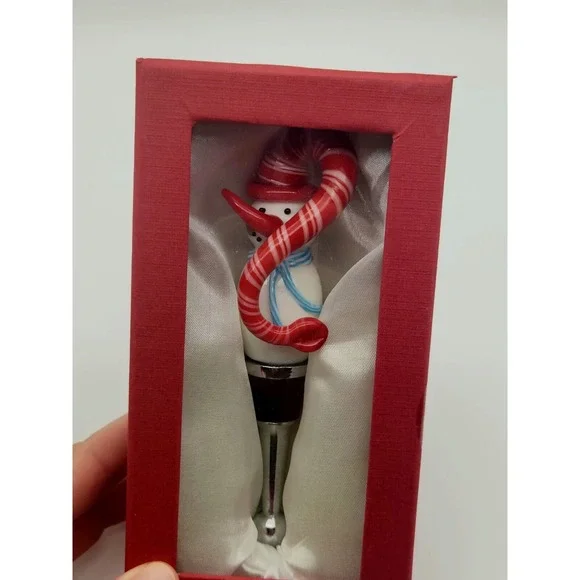 Snowman Art Glass Wine Bottle Stopper In Box Christmas Winter Large