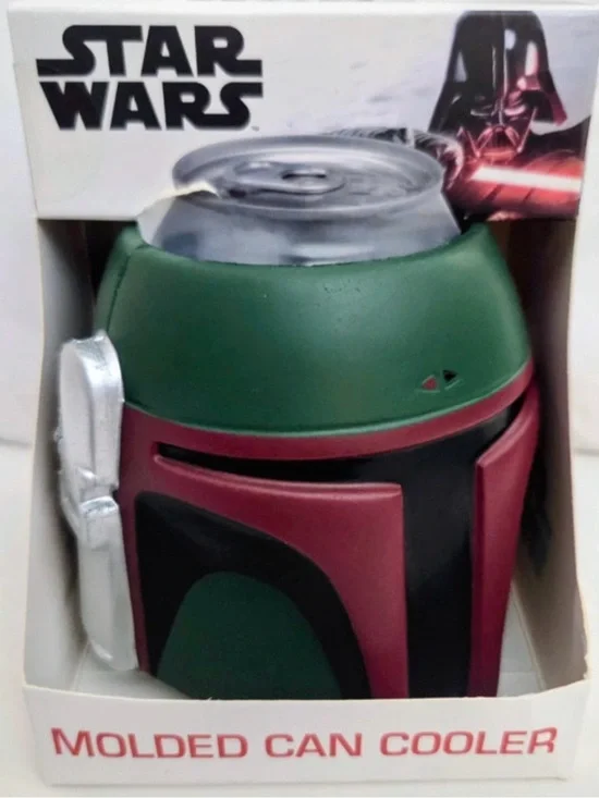 Disney Star Wars Boba Fett Molded Can Cooler - Green & Burgundy with Silve