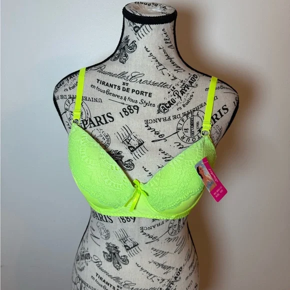 Sophid Neon Green Lace Bra‎ 36 DD Black