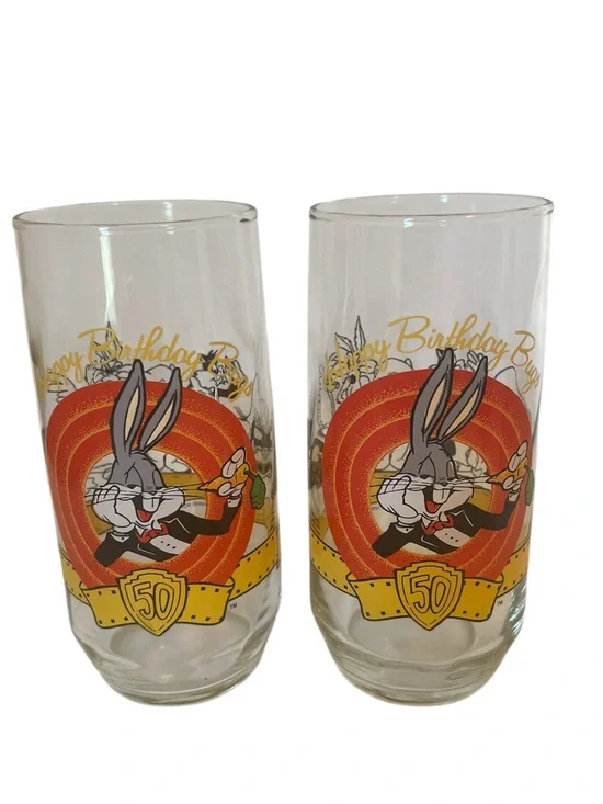 Vintage 90s Bugs Bunny Glasses Happy Birthday Bugs 50 Warner Bros