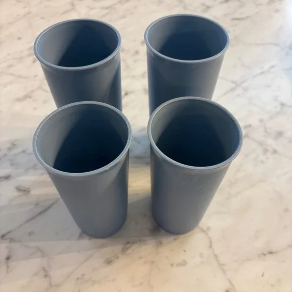 Tupperware Vintage Slate Blue Tumblers Set of 4 Plastic Cups 115 116 USA Made