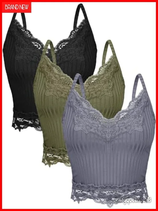 3 Pack Lace Tank Tops Y2k Crop Top V-Neck Grunge Style Sexy Camisole