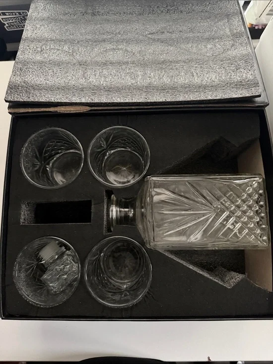 Crystal Whiskey Decanter Set - Clear Glass