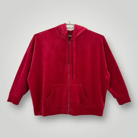 Torrid Sleep‎ Hoodie Womens 3X Red Velour Zip Up Sweatshirt Loungewear Plus