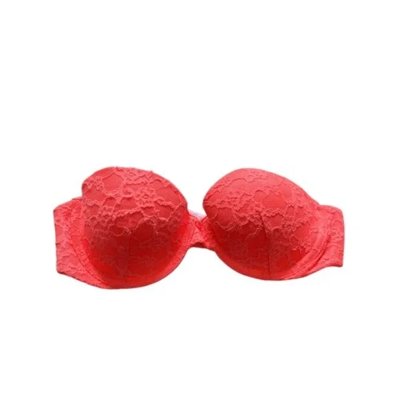 Pink Lace Strapless Bra Bandeau Underwire Padded Lingerie‎