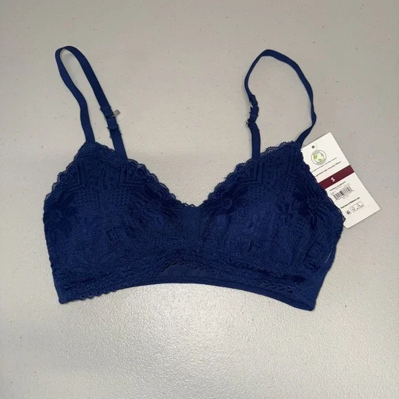 No Boundaries Triangle Lace Bralette Small Navy‎ Blue