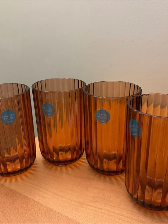 Amber Ribbed Drinkware Set - Shatterproof Tumblers