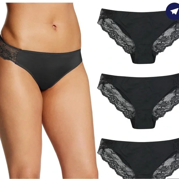 Maidenform Black Lace Tanga Underwear 3 Pack Womens Small NWT