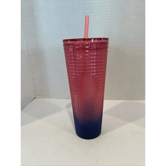 Starbucks Plastic Cold Cup 24 oz Pnk/Purple‎ Ombré Tumbler W/Straw-New