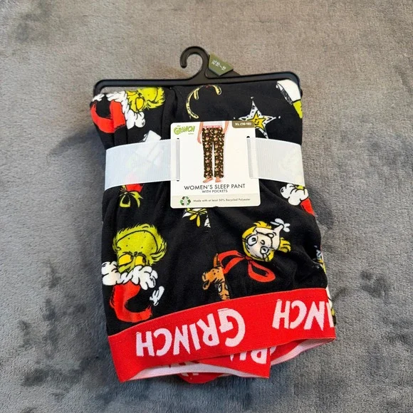 The Grinch‎ Sleep Pant Pajama Bottoms Black Womens XL 16-18 Recycled Polyester